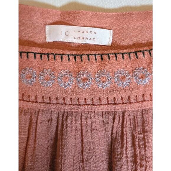 Lauren Conrad Women SZ XL Square Neck Embroidered Long Sleeve Blouse Peach - Picture 6 of 9